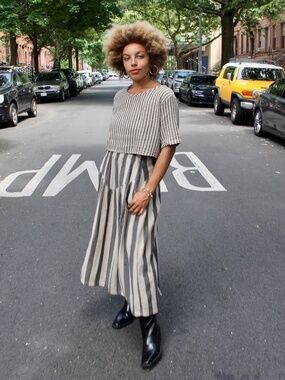 Curator SF Jessie Skirt - XL - Oat + Black Stripe